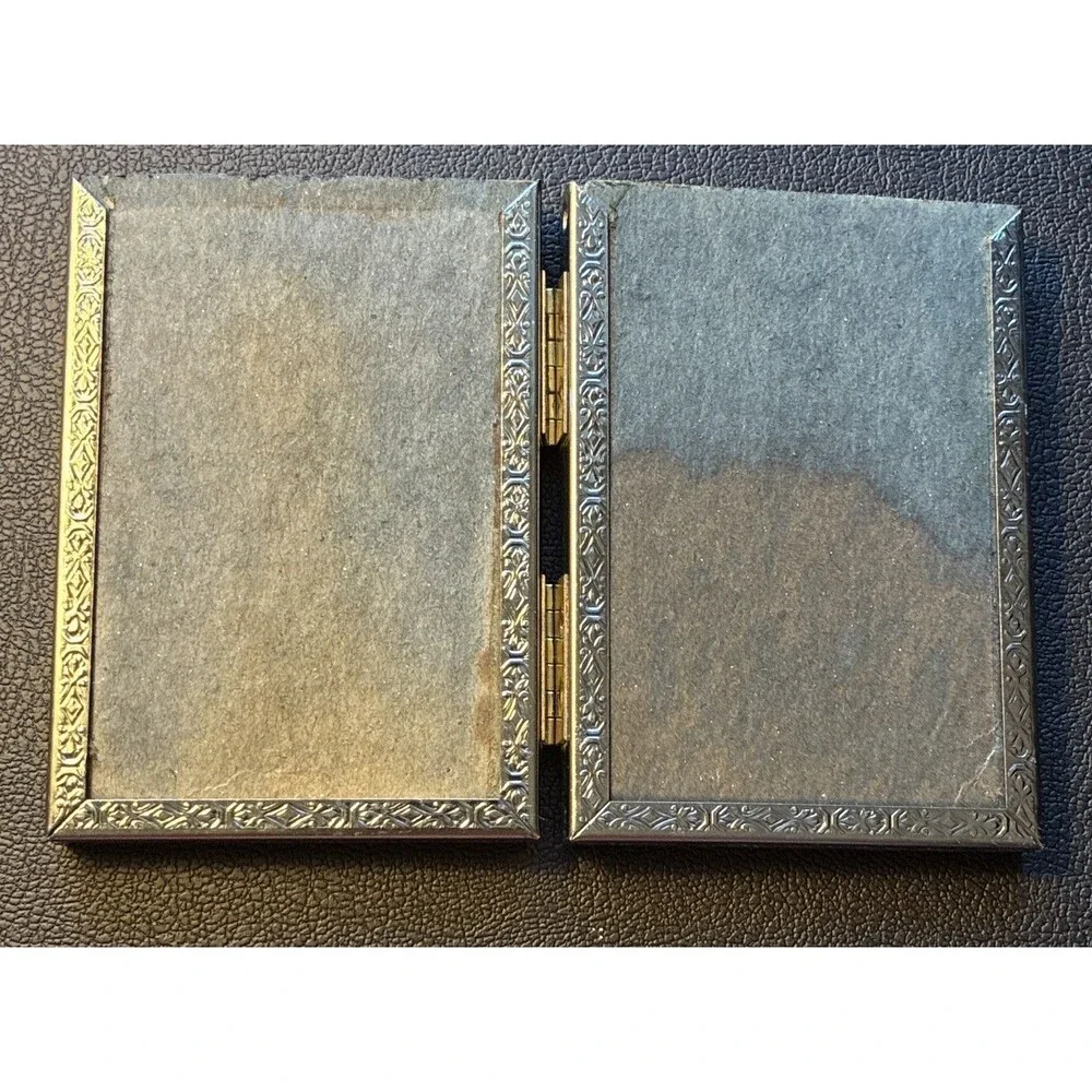 Vintage Silver Tone Metal Double Hinged Folding 2x3 Tabletop Photo Frame